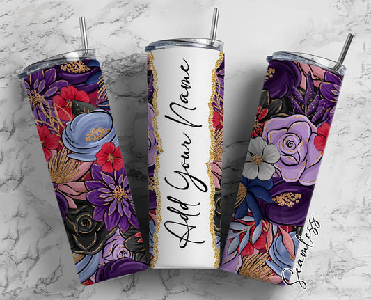 Floral Seamless Add Your Own Name, 20oz Sublimation Tumbler Designs, Skinny Tumbler Wraps Template - 1871