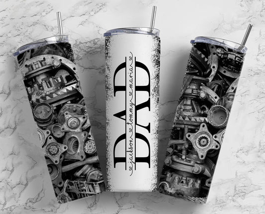 Engine Dad Tumbler Wrap, Mechanic Seamless Tumbler for Dad, 20oz Tumbler design, Fathers Day Tumbler, Man Tumbler, Split Add Kids Names PNG