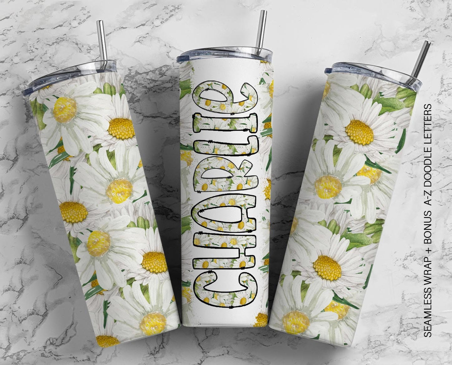 20oz Tumbler Wrap with Matching Doodle Letter Alphabet PNG DESIGN 84