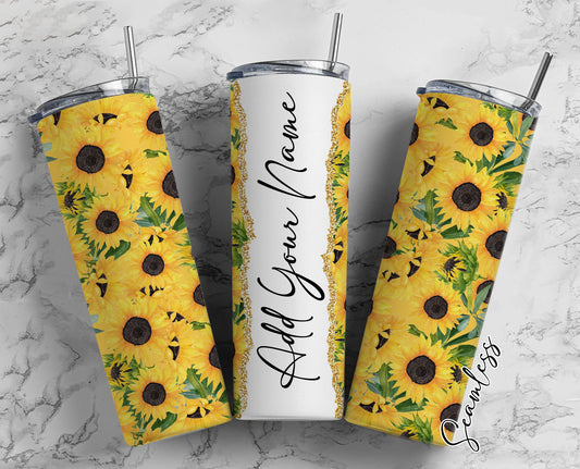 Sunflower Pattern, Sunflower Design, Floral Add Your Own Name, 20oz Sublimation Tumbler Designs, Skinny Tumbler Wraps Template - 15 PATTERN