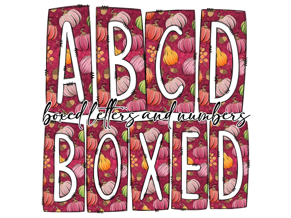 Pumpkins, Fall Box Doodle Letters, Western Hand Drawn Doodle Alphabet Set, Sublimation Designs PNG - 1795