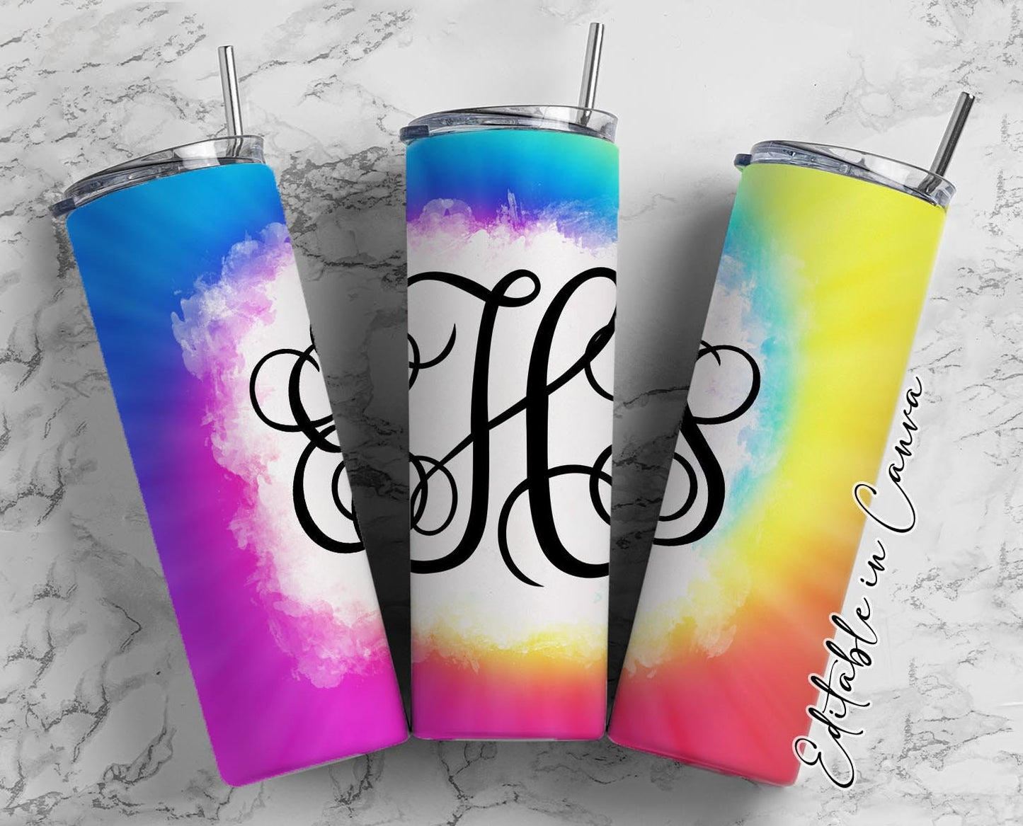 EDITABLE Tie Dye Monogram 20oz Straight Tumbler Wrap Designs, Make Your Own Custom Peronalized Design, Easy Canva Tempalte