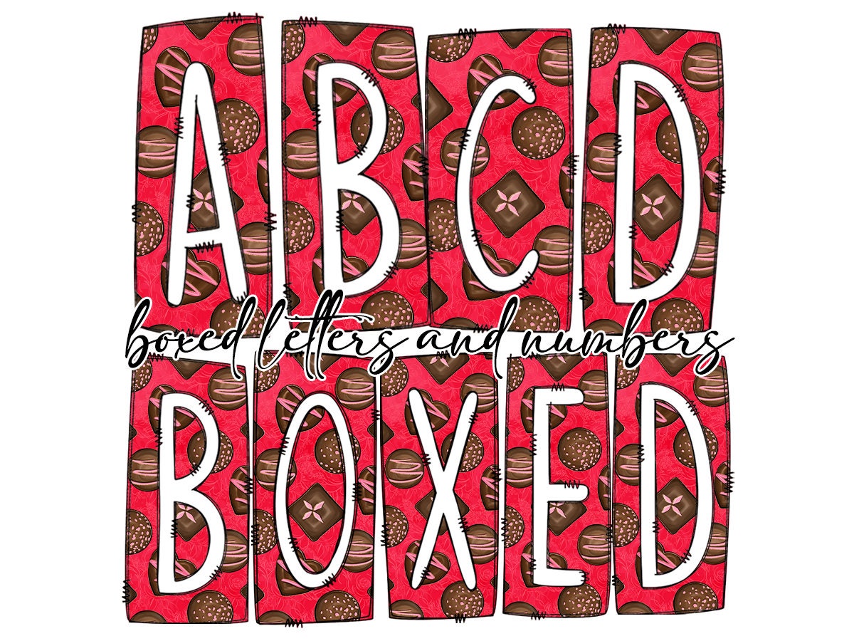 Valentines Day Chocolate Box Doodle Letters, Western Hand Drawn Doodle Alphabet Set, Sublimation Designs PNG - 1532