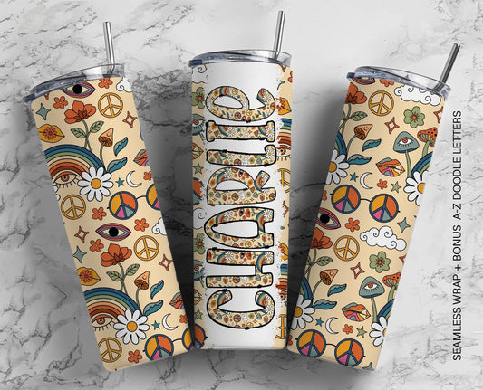 20oz Tumbler Wrap with Matching Doodle Letter Alphabet PNG DESIGN 62