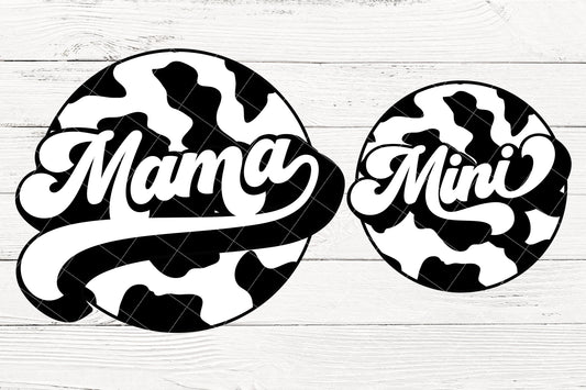 Cow Mama Mini Floral Matching Mother Daughter Sublimation Designs PNG Cowhide Print