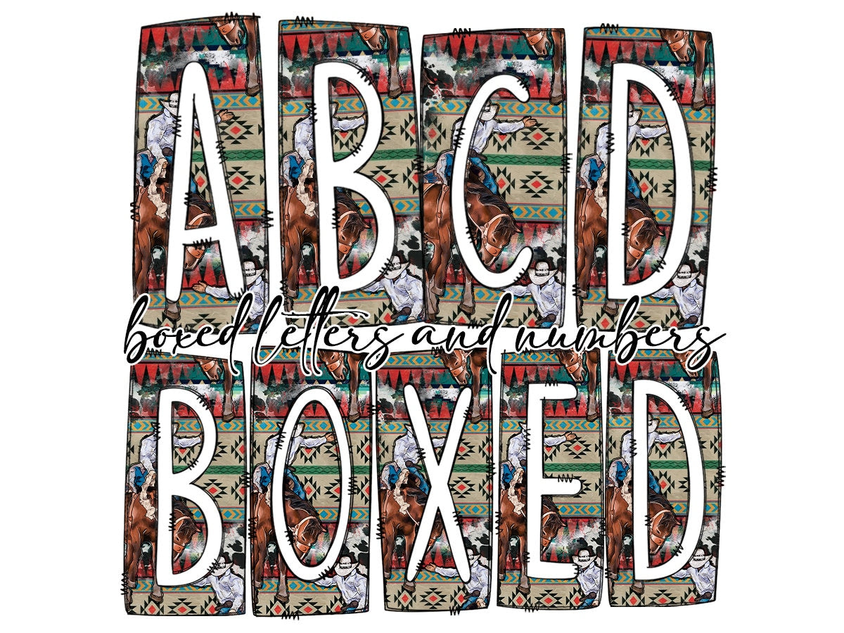 Wester Horse Riding Box Doodle Letters, Western Hand Drawn Doodle Alphabet Set, Sublimation Designs PNG - 135 PATTERN