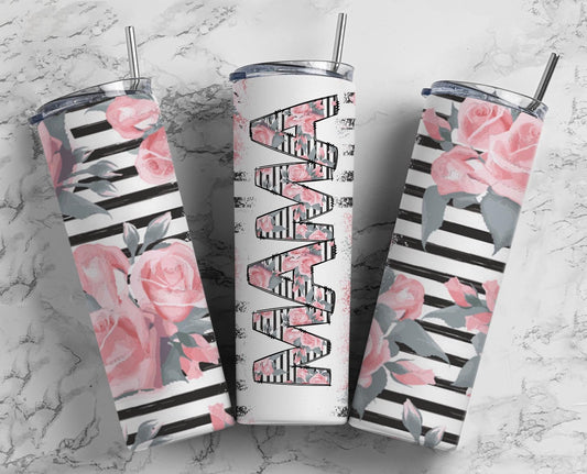 Flower Stripe Mama Seamless 20oz Sublimation Tumbler, Mothers Day Straight tumbler, Mama Tumbler, Seamless Tumbler Mom Tumbler Wrap PNG