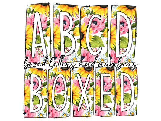 Spring Sun Flowers and Daisys Box Doodle Letters, Western Hand Drawn Doodle Alphabet Set, Sublimation Designs PNG - 292 PATTERN