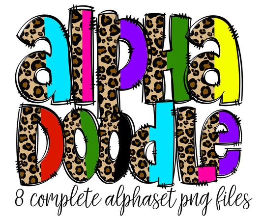 Half Leopard Color Alphabet Letters PNG Bundle, Bright Cheetah Half Print Hand Drawn Doodle, Sublimation RAINBOW Alpha Set Designs PNG