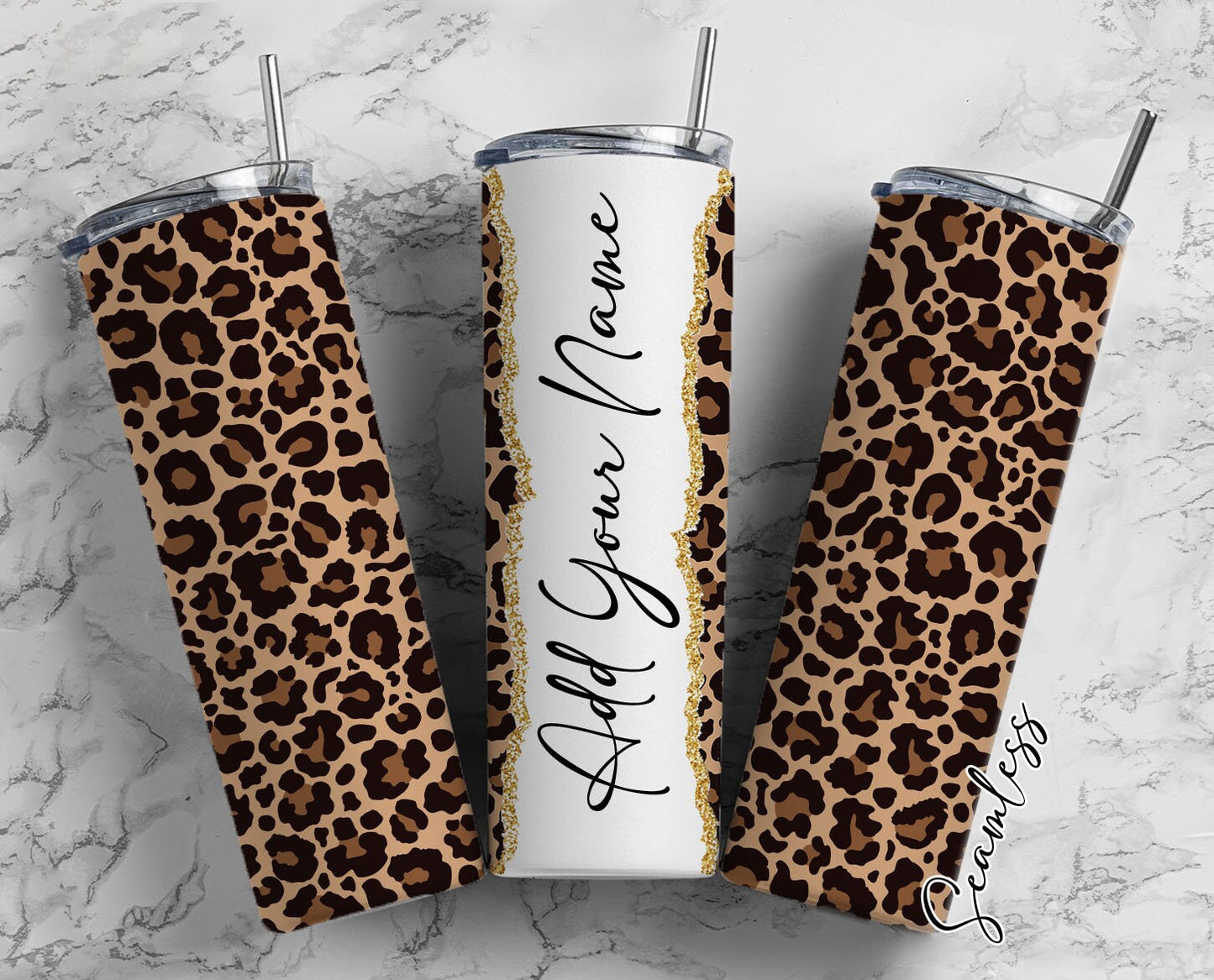 Leopard Print Add Your Own Name, 20oz Sublimation Tumbler Designs, Skinny Tumbler Wraps Template - 19 PATTERN