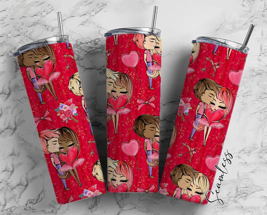 Lovers Pattern, Valentines Day, Hearts Design, Pink Hearts, Red 20oz Tumbler Wrap, Seamless Skinny Tumbler, Sublimation Design PNG - 1535