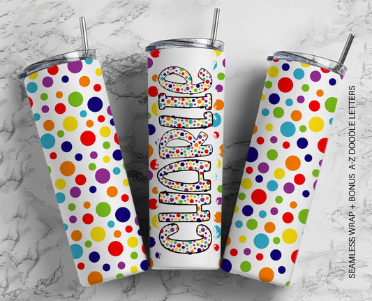 20oz Tumbler Wrap with Matching Doodle Letter Alphabet PNG DESIGN 89