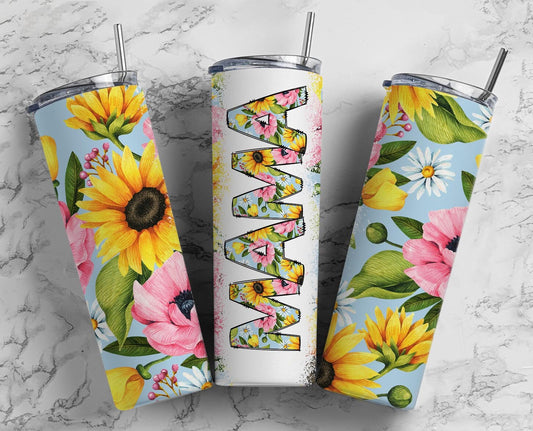 Floral Sunflowers Mama Seamless 20oz Sublimation Tumbler, Mothers Day Straight tumbler, Mama Tumbler, Seamless Tumbler Mom Tumbler Wrap PNG