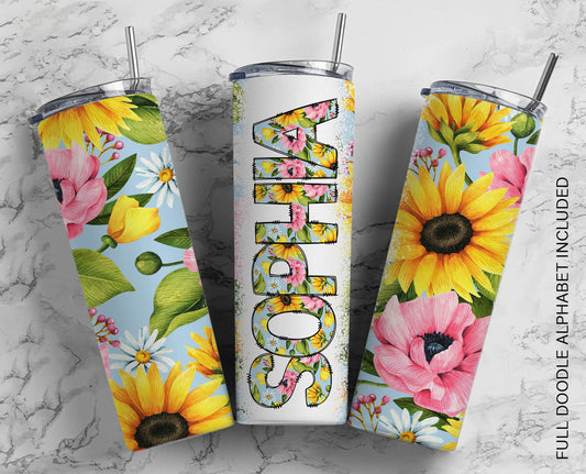 Sunflower Seamless Add Your Own Text, Seamless Tumbler, 20oz Seamless Tumbler Designs, tumbler png, Skinny tumbler, Floral Seamless Tumbler