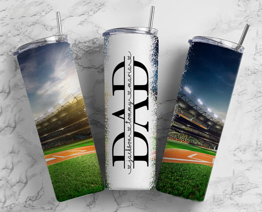 Baseball Dad Tumbler Wrap, Seamless Tumbler for Dad, 20oz Tumbler design, Fathers Day Tumbler, Man Tumbler, Split Add Kids Names PNG