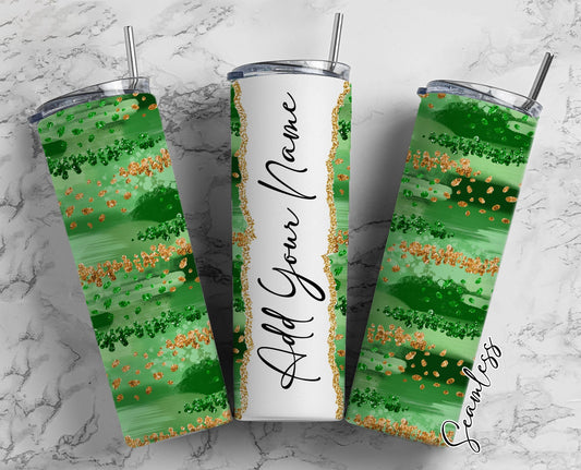 Green Color Patches, Green Gradient Add Your Own Name, 20oz Sublimation Tumbler Designs, Skinny Tumbler Wraps Template - 896