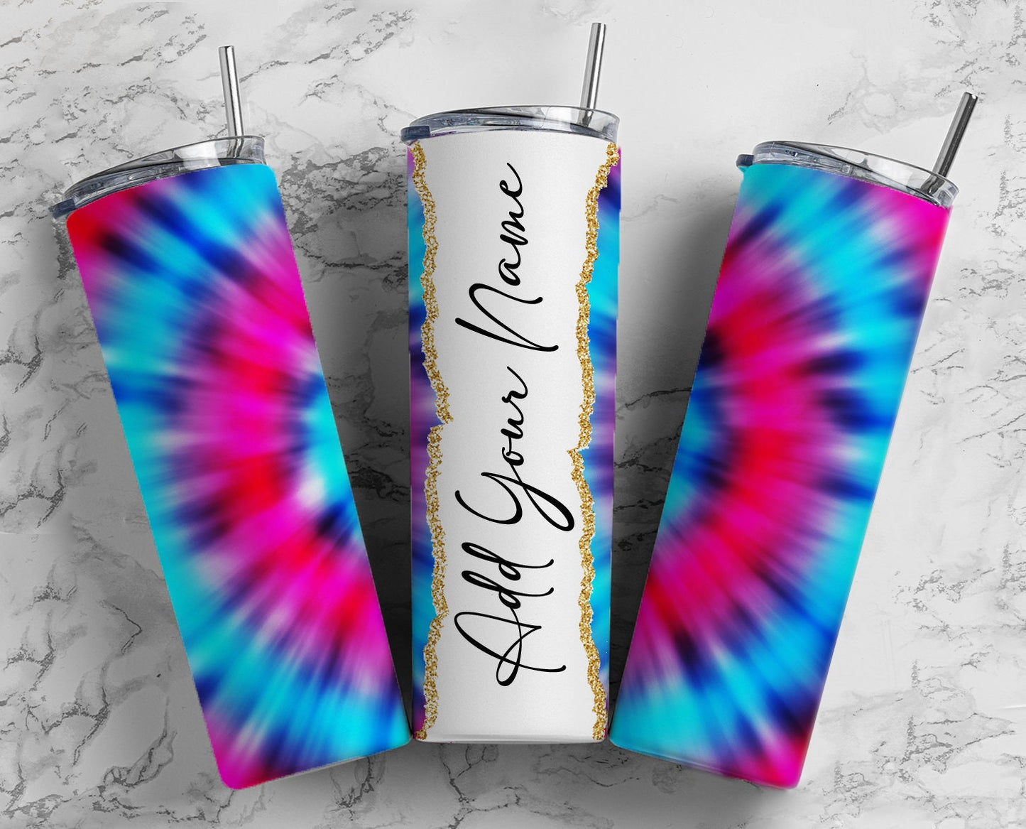 Tie Dye Add Your Own Text Name Monogram Sublimation Tumbler Designs Floral - 20oz Skinny Tumbler Wraps Templates - PNG 88 PATTERN