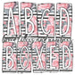 Striped Pink Flower Box Doodle Letters, Western Hand Drawn Doodle Alphabet Set, Sublimation Designs PNG - 157 PATTERN