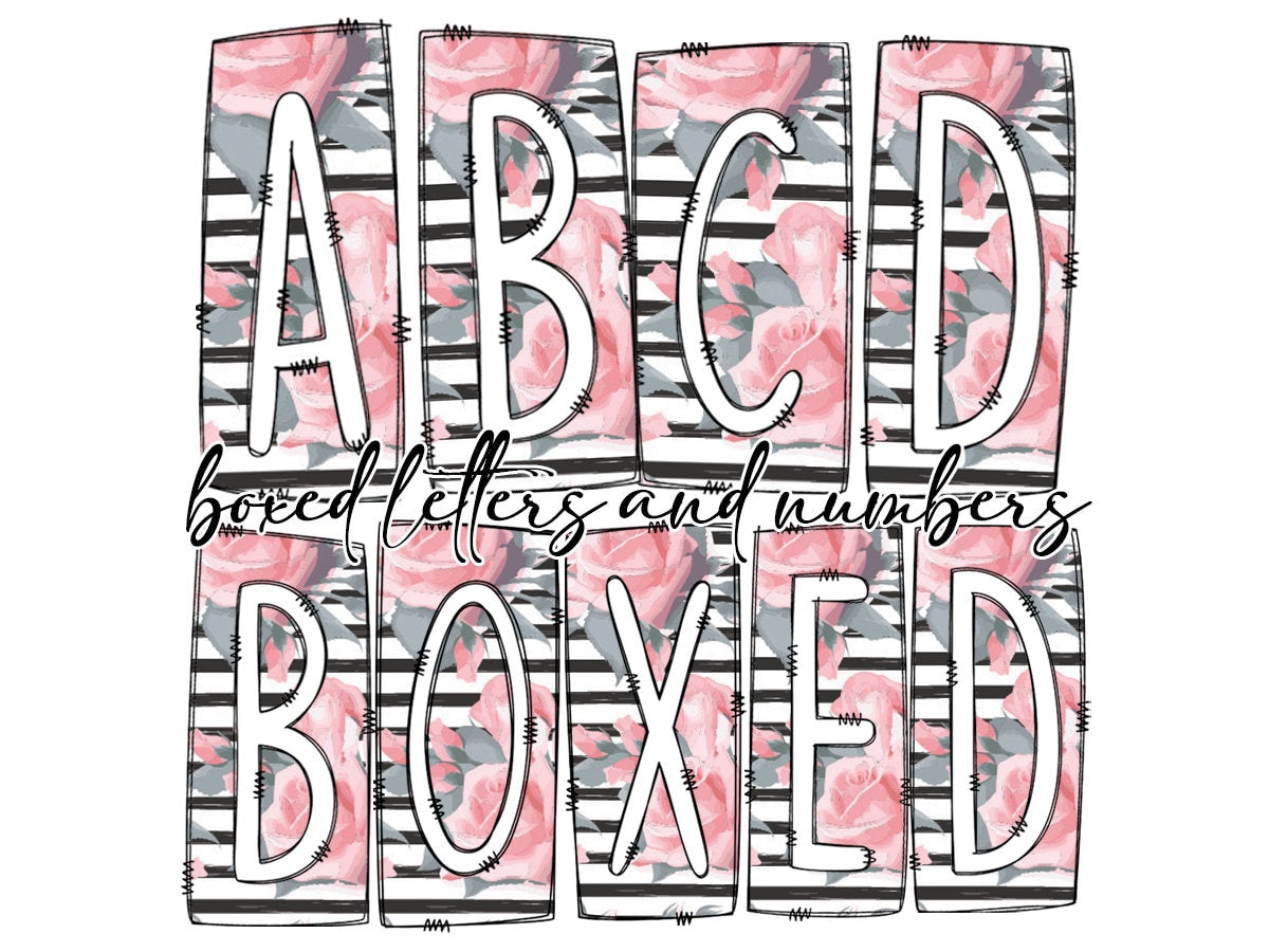 Striped Pink Flower Box Doodle Letters, Western Hand Drawn Doodle Alphabet Set, Sublimation Designs PNG - 157 PATTERN