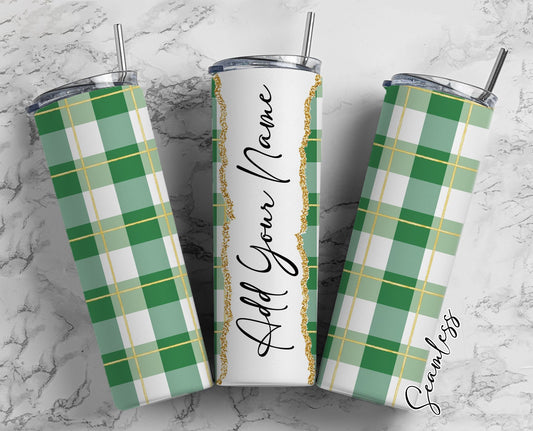 Green Plaid, Buffalo Plaid, Checkered Add Your Own Name, 20oz Sublimation Tumbler Designs, Skinny Tumbler Wraps Template - 61 PATTERN