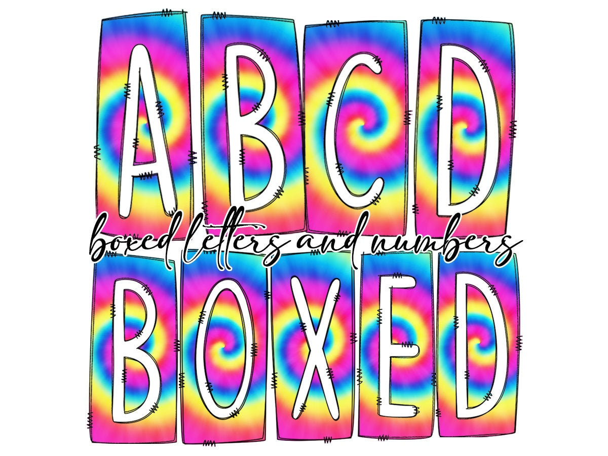 Neon Tie Dye Box Doodle Letters, Western Hand Drawn Doodle Alphabet Set, Sublimation Designs PNG - 143 PATTERN