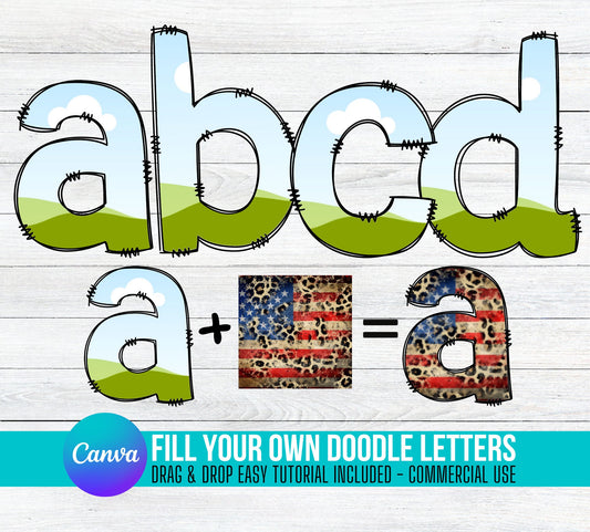Lowercase - Fill your own Doodle Letters on CANVA, Sublimation Drag and Drop Alphaset Alphabet Letters PNG Editable Canva Frame Designs