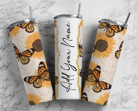 Butterfly Aesthetic Add Your Own Text Name Monogram Sublimation Tumbler Designs Floral 20oz Skinny Tumbler Wraps Templates - PNG 76 PATTERN