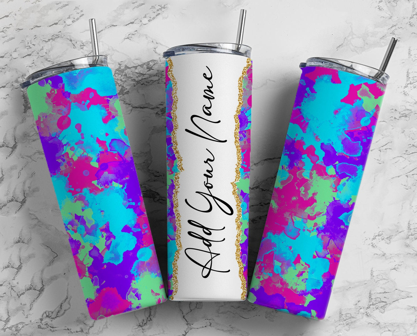 Neon Alcohol Ink Add Your Own Text Name Monogram Sublimation Tumbler Designs Floral - 20oz Skinny Tumbler Wraps Templates - PNG 65 PATTERN