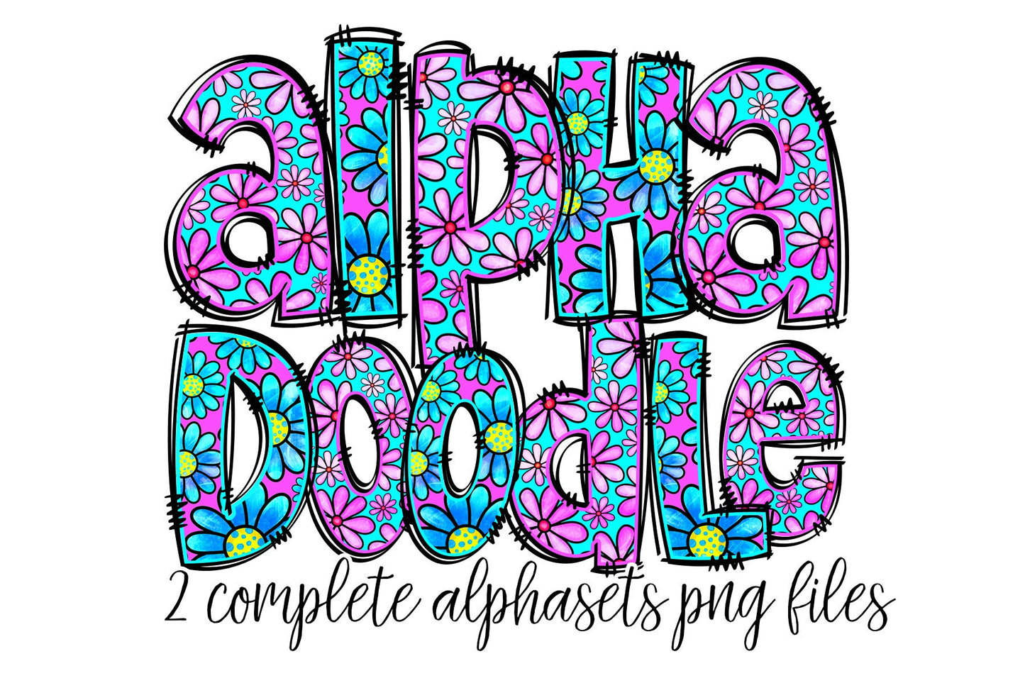 Bright Spring Floral Alphabet Letters PNG Bundle, Summer Mothers Day Flower Watercolor, Hand Drawn Doodle, Sublimation Alpha Set Designs PNG