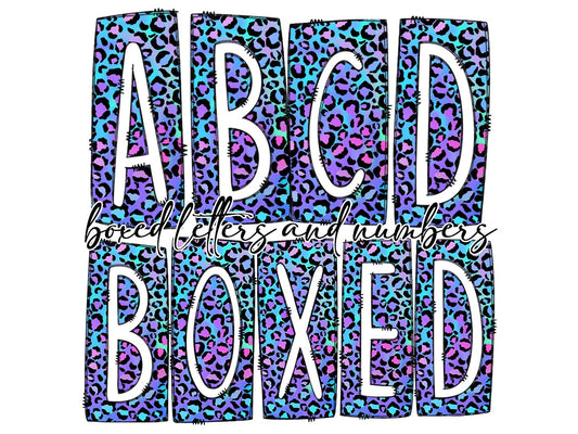 Cheetah Purple Blue Iridescent Box Doodle Letters, Western Hand Drawn Doodle Alphabet Set, Sublimation Designs PNG - 12 PATTERN