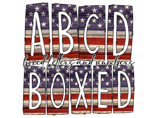 American Flag Patriotic Box Doodle Letters, Western Hand Drawn Doodle Alphabet Set, Sublimation Designs PNG - 95 PATTERN