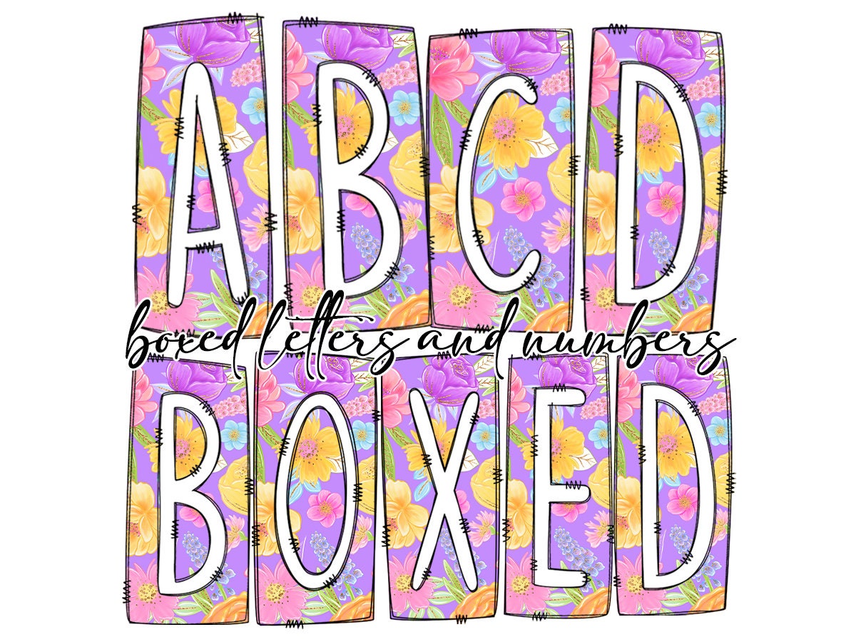 Spring Flowers Box Doodle Letters, Western Hand Drawn Doodle Alphabet Set, Sublimation Designs PNG - 271