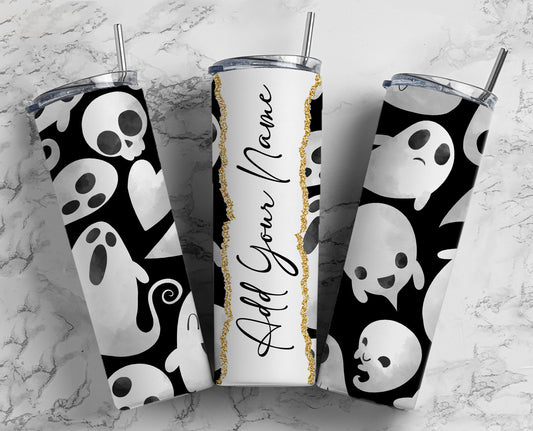 Halloween Ghost Add Your Own Text Name Monogram Sublimation Tumbler Designs Wrap - 20oz Skinny Tumbler Wraps Templates - PNG 47 PATTERN