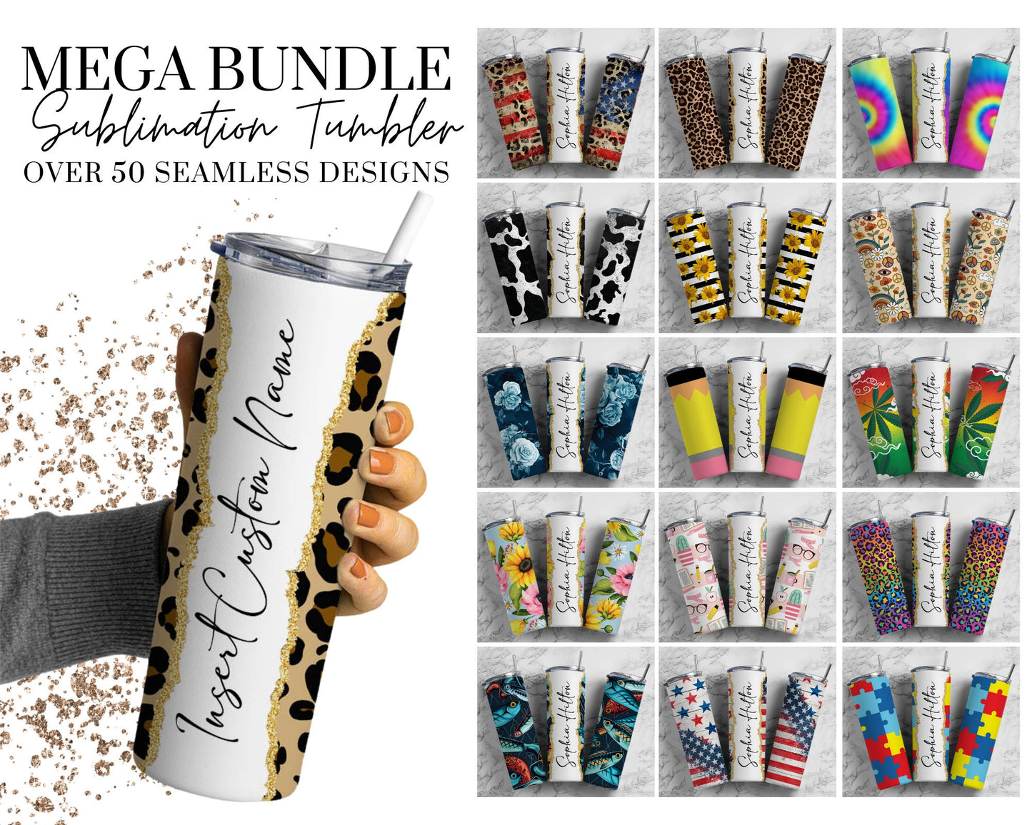 50+ Seamless Add Your Own Text Bundle, 20oz Sublimation Tumbler Design Bundle, Skinny Straight Tumbler, Google Drive, Mega Bundle PNG