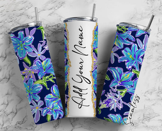 Watercolor Florals, Flower Seamless Add Your Own Name, 20oz Sublimation Tumbler Designs, Skinny Tumbler Wraps Template - 1365