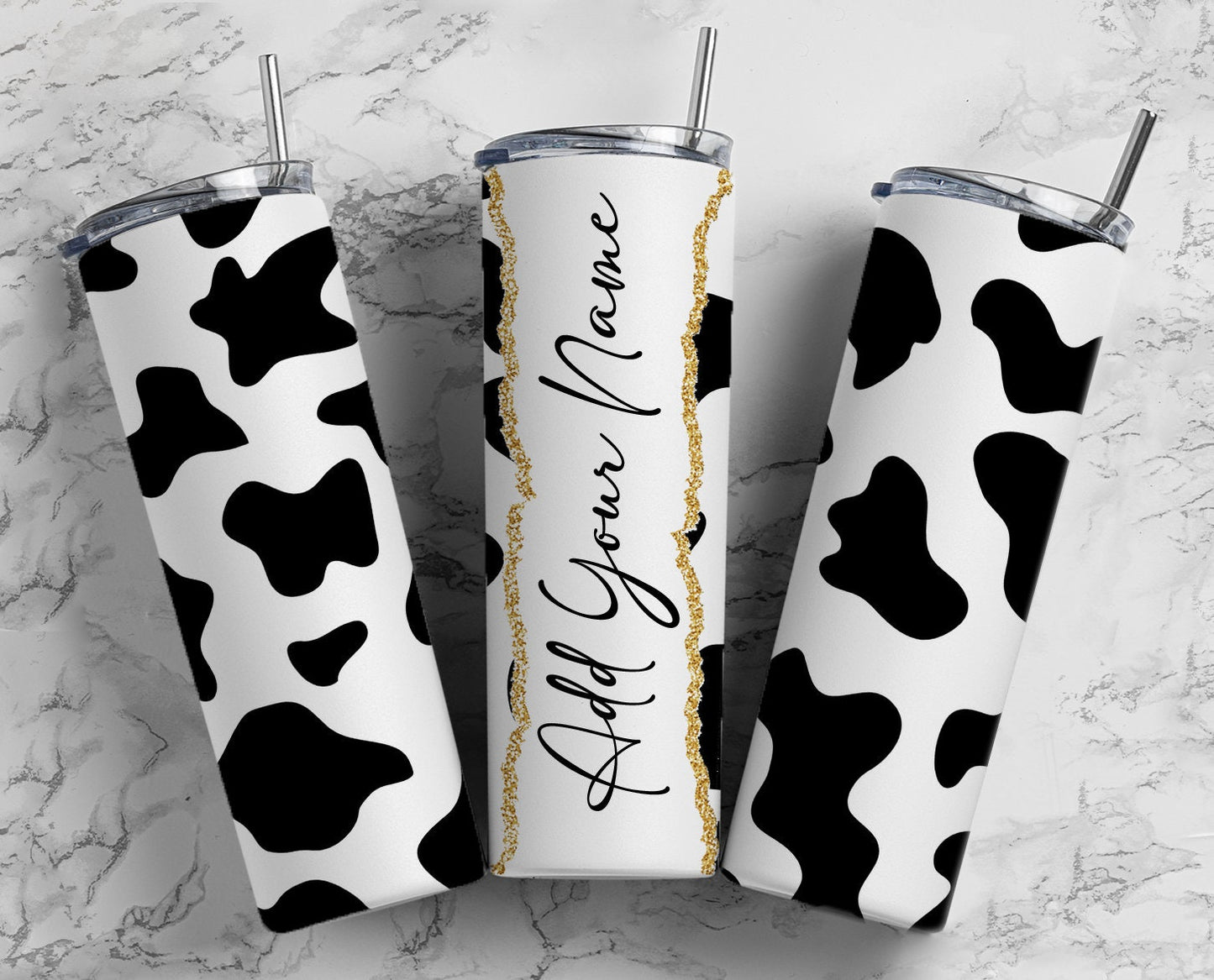 Cow Print Add Your Own Text Name Monogram Sublimation Tumbler Designs Floral - 20oz Skinny Tumbler Wraps Templates - PNG 16 PATTERN