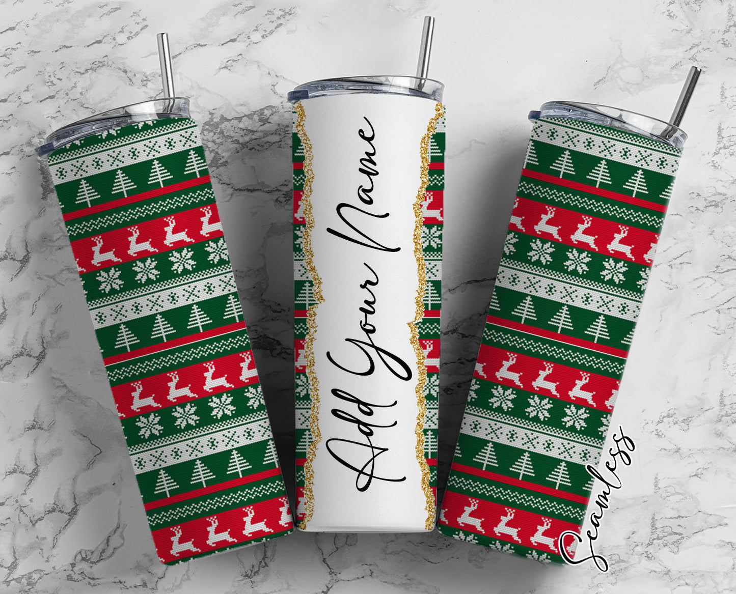 Seamless Christmas Add Your Own Name, 20oz Sublimation Tumbler Designs, Skinny Tumbler Wraps Template - 86 PATTERN