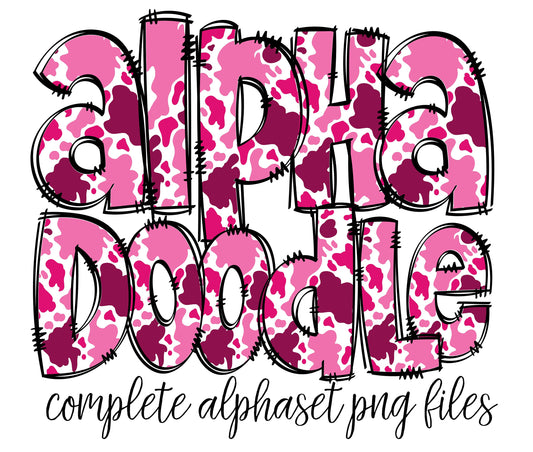 Pink Cow Hide Alphabet Letters, Strawberry Cow Print, Doodle Letters Individually Saved, Western Sublimation Country Clip Art 63 PATTERN