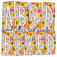 Spring Yellow Pink Flowers Box Doodle Letters, Western Hand Drawn Doodle Alphabet Set, Sublimation Designs PNG - 1071