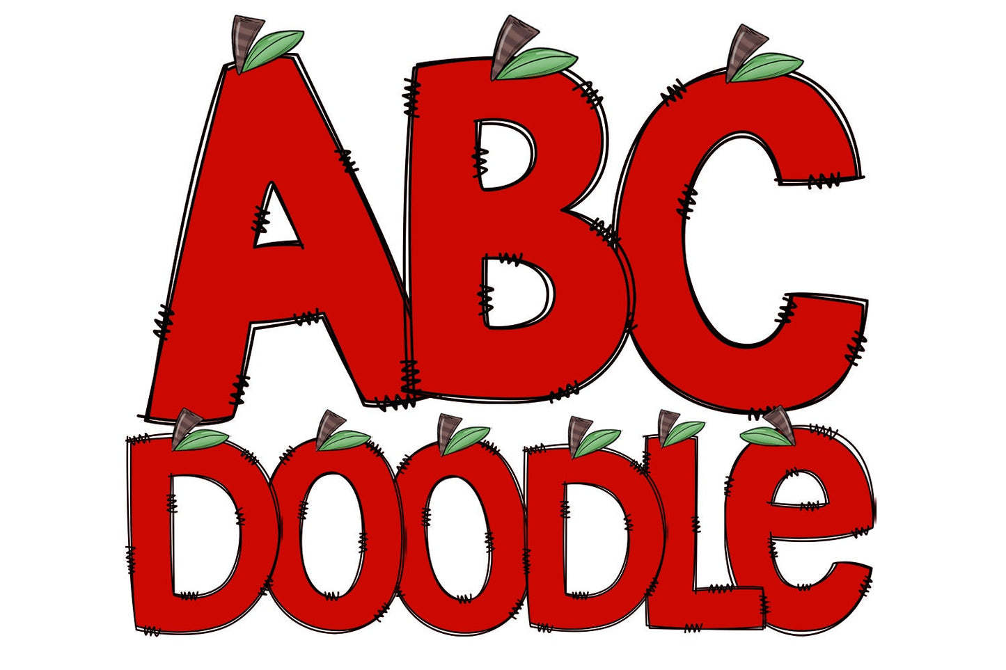 APPLE Teacher Doodle letters, Back to School, Fruit Hand Drawn Doodle Alpha Bundle Numbers & Alphabet Doodle Set Sublimation Font PNG