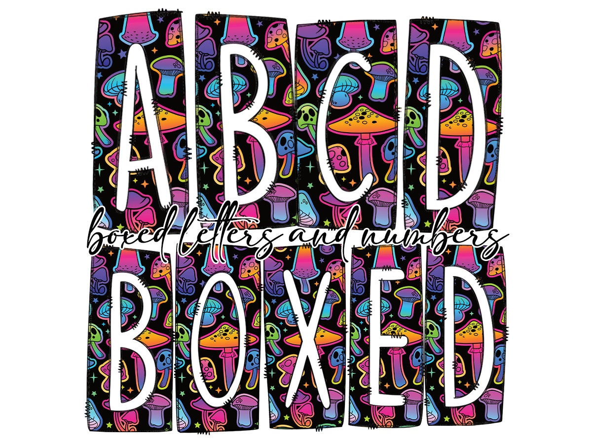 Mushroom Box Doodle Letters, Western Hand Drawn Doodle Alphabet Set, Sublimation Designs PNG - 313 PATTERN