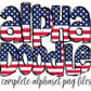 USA Alphabet Letters PNG Bundle, Patriotic American Flag Doodle Letters, Hand Drawn Alphabet Doodle, Sublimation Alpha Set Designs PNG