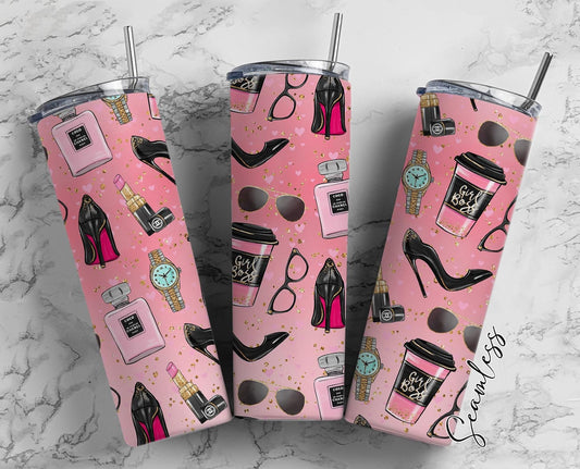 Girl Boss Pattern, Lady Boss, Girl Power, Sassy Girl 20oz Tumbler Wrap, Seamless Skinny Tumbler, Sublimation Design PNG - 1432