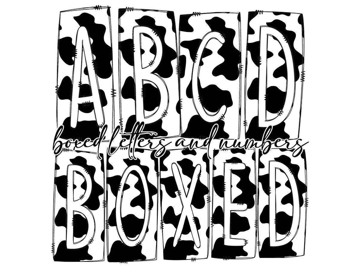 Cowhide Rustic Cow Print Box Doodle Letters, Western Hand Drawn Doodle Alphabet Set, Sublimation Designs PNG - 16 PATTERN