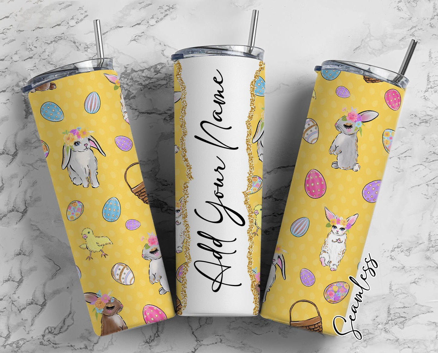 Easter Bunny Add Your Own Name, 20oz Sublimation Tumbler Designs, Skinny Tumbler Wraps Template - 270