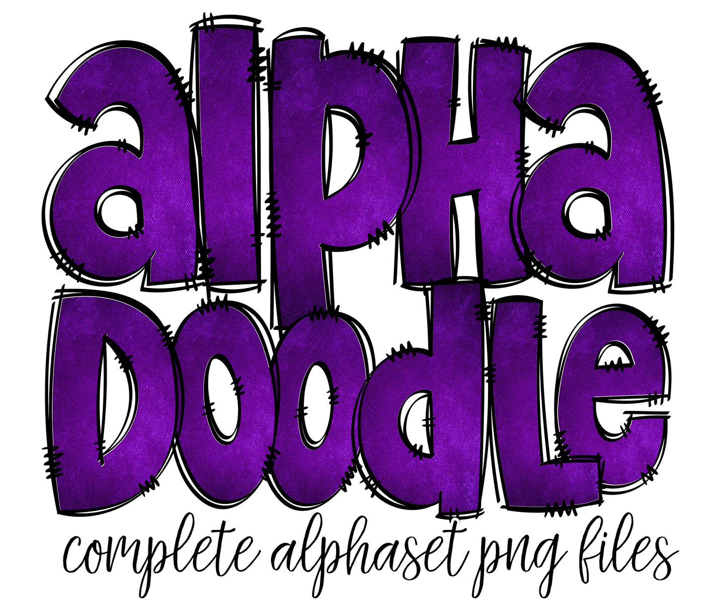 PURPLE Doodle Alphabet Letters PNG Bundle, Deep Purple Rustic, Design Hand Drawn Doodle, Sublimation Alpha Set Designs PNG