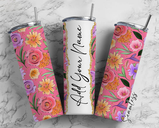 Watercolor Florals, Flower Background Add Your Own Name, 20oz Sublimation Tumbler Designs, Skinny Tumbler Wraps Template - 1520