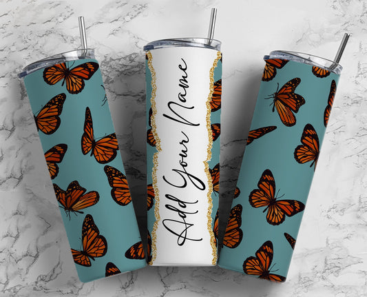 Butterfly Boho Add Your Own Text Name Monogram Sublimation Tumbler Designs Wrap - 20oz Skinny Tumbler Wraps Templates - PNG 42 PATTERN