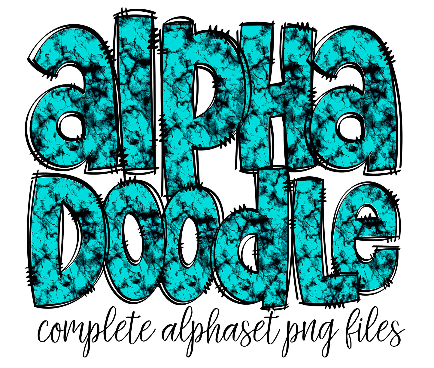 Turquoise Wester Alphabet Letters PNG Bundle, Country Rock Doodle Letters, Hand Drawn Alphabet Doodle, Sublimation Alpha Set Designs PNG