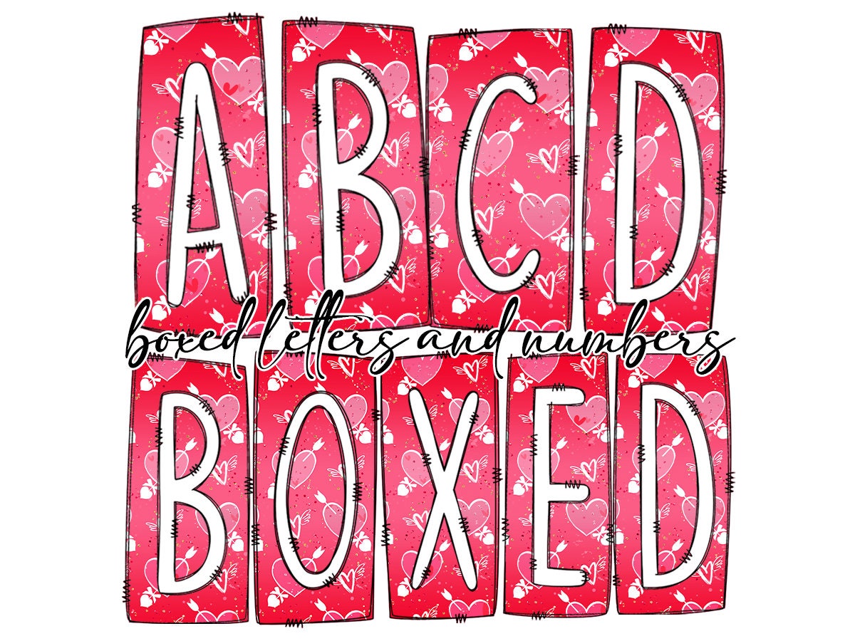 Valentines Day Box Doodle Letters, Western Hand Drawn Doodle Alphabet Set, Sublimation Designs PNG - 1725